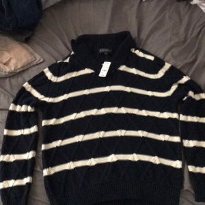 BB Navy and White Striped Shawl Sweater